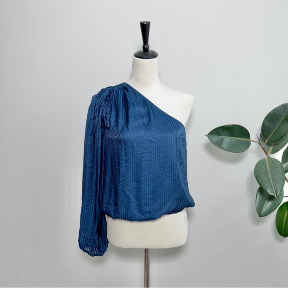 CAMI NYC Top Lenore ONE SHOULDER STRIPED Blue SILK BLEND Sz XS - Picture 3 of 8